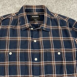 Bonobos Flannel Shirt Tailored Slim Fit  Mens XL Navy Plaid Cabincore Gorpcore